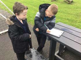 Primary 5\'s outdoor 2-d shape hunt for numeracy